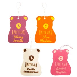 Happy Wax Hanging Car Air Freshener - Scented Car Freshener Infused w/Natural Essential Oils - Best Sellers 4-Pack (Calming Lavender, Vanilla Sandlewood, Grapefruit Mangosteen & Citrus Mandarin)