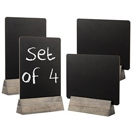 MyGift 8-Inch Small Decorative Chalkboard Sign for Table with Rustic Gray Wood Base Stand, Set of 4