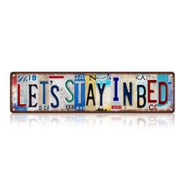 Vintage Let's Stay In Bed Wall Decor Bedroom Street Signs Metal Tin Signs 16 x 4 Inches