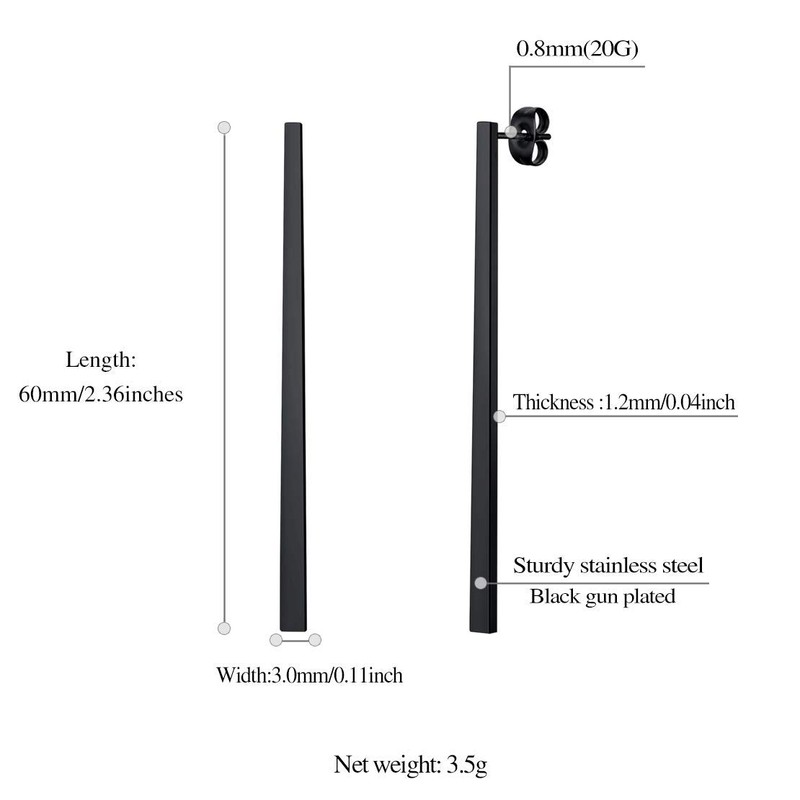 Black Bar Earrings for Women, Thin Flat Geometric Stick Drop