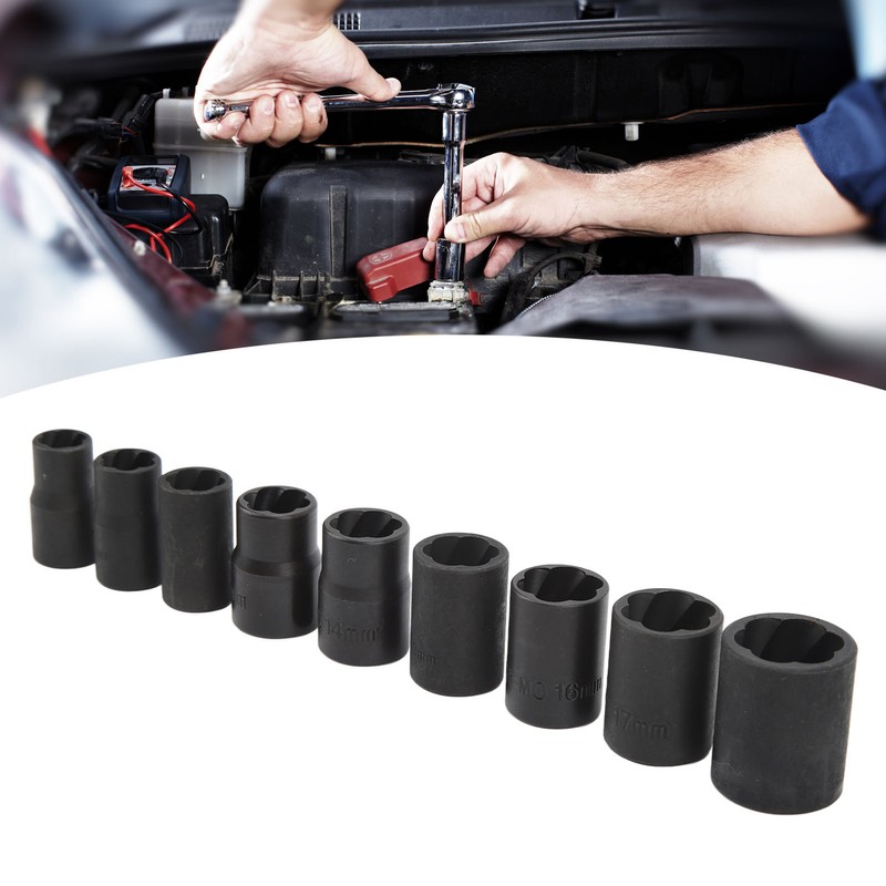 10PCS Twist Impact Socket with 8mm Straight Rod 3/8in Drive