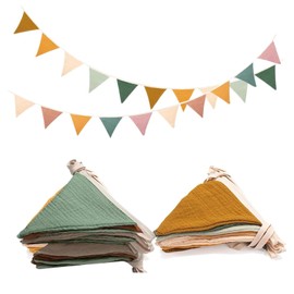 Pack of 2 Bunting Children's Room Bunting Fabric Bunting Garland 2.6 m Made of Muslin 100% Cotton Weatherproof Tear-Resistant Reusable Wall Decoration Gift Garland Nursery Decoration for Hanging