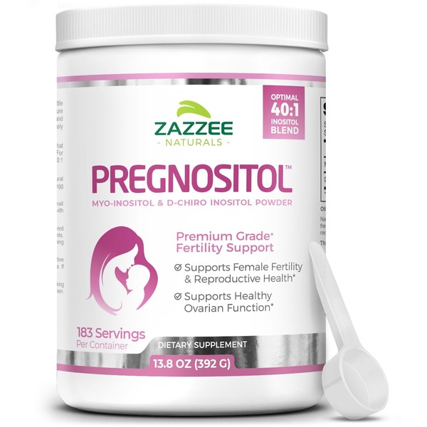 Zazzee PREGNOSITOL Powder, 6 Month Supply, 183 Servings, Ideal 40:1 Ratio, Free Scoop for Exact Dosage, Premium Myo-Inositol and D-Chiro-Inositol Fertility Blend, Vegan, Non-GMO and All-Natural