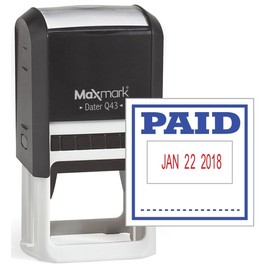 MaxMark Q43 (Large Size) Date Stamp with"Paid" Self Inking Stamp - 2 Color Blue/Red Ink