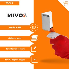 Mivos Corner Trowel Stainless Steel 80 x 60 mm - Inner Corner Trowel Made of Stainless Steel - Inner Corner Spatula with Soft Grip - Corner Trowel for Working Inner Corners in Walls - Made in EU