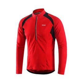 ARSUXEO Men's Half Zipper Cycling Jerseys Long Sleeves MTB Bike Shirts 6031 Red Size Large
