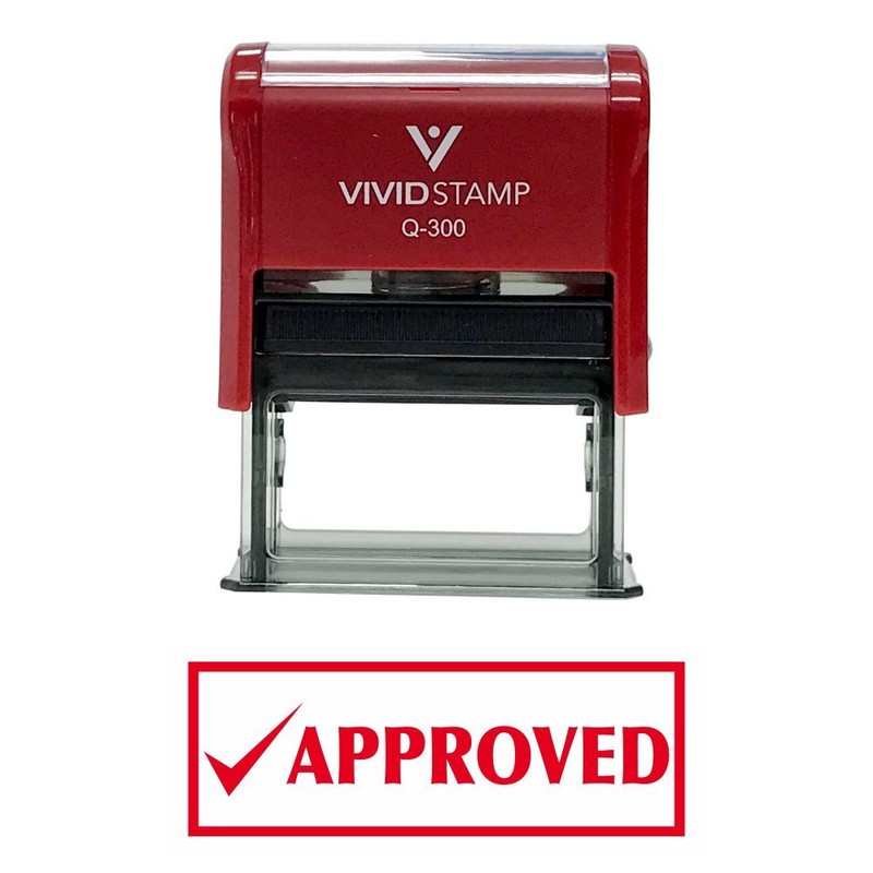Approved w/Check Office Self-Inking Office Rubber Stamp (Red) - L