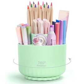 360 Degree Rotating Pen Holder, Rotating Pen Holder, Desk Organiser with 5 Compartments for Office, School, Pencil and Other Stationery Storage (Green)