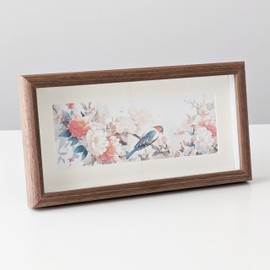 PLUSCHEN 5X10 Wooden Photo Frame with 3x8 Mat Glass Front Wall and Desktop Picture Frame