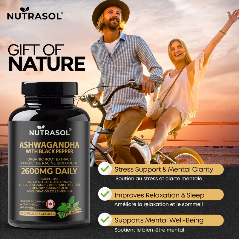 Organic Ashwagandha with Black Pepper | 2600mg Daily Dose |