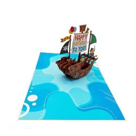 ETA 3D Happy Birthday Pirate Ship Pop Up Cards, 3D Ship Pop Up Card for Kids, Boys, Nephew,Girls, Daughters, Niece, Grandchild on Birthday, Skull, B25