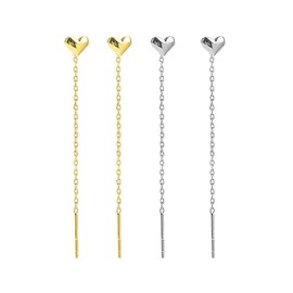 2 Pairs of Earrings for Women Dangle Earrings Drop Thread Dangle Earrings Minimalism Dipped Long Chain Earring Tassel Earrings, Heart Threader Earrings Sterling Silver Thread Earrings
