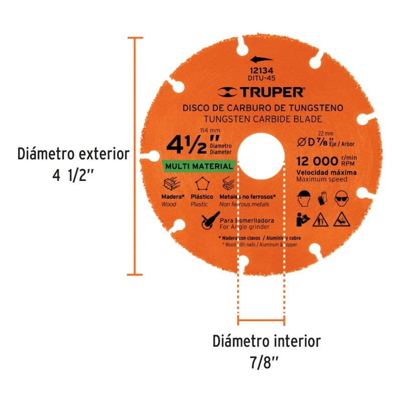 Disco 4-1/2 , Multimaterial De Carburo De Tungsteno, Truper