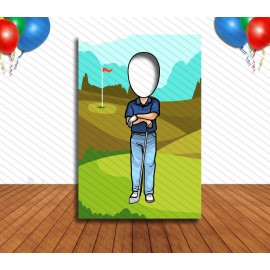 Modern Digital Design Golf Theme Face Cutout, 24x36" Photo Stand-in, Sports Theme Party Photo Prop