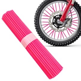 NYTKL 72 PCS Dirt Bike Spoke Skins Covers, Wheel Spoke Skins Wrap Covers Trim for 8"-21" Rims, Wheel Rim Pipe Trim Decoration Protector for Motorcycle Dirt Bike Wheelchair (Pink)