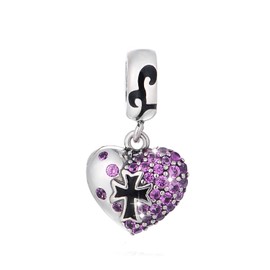 GW - Abalorio de plata de ley 925 con abalorio de plata para mujer, pulseras de circonita y perlas para pulsera, collar y joyería (corazón de cruz negra), Metal Cristal Perla, Circón