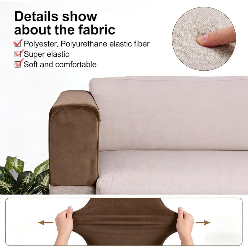 Velvet Recliner Cover for Sofa & Chair, 2PCS Khaki Stretchy
