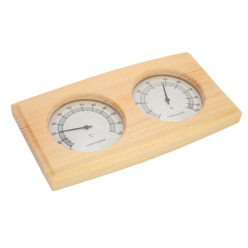 Wooden Thermometer Hygrometer for Sauna Room Double Dial Pointer Type