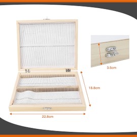 Microscope Slide Box, Wooden Slide Storage Box, Biology Slide Holder, Scientific Slide Box with Numbered Slots for Prepared Slides, Pack of 100