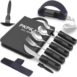 PKPKAUT Adaptive Utensils for Parkinsons Patients Elderly, Weighted Utensils for Hand Tremors, Parkinsons Eating Utensils for Disabled People, Weighted Silverware for Hand Tremors Arthritic Hands