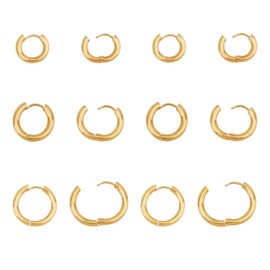 UNICRAFTALE 12 Pieces 14/16/21 mm Hypoallergenic Hoop Earrings Golden Surgical Stainless Steel Huggie Hoop Earrings DIY Earrings Accessories Hoop Crafts for DIY Earrings Making Jewellery Making