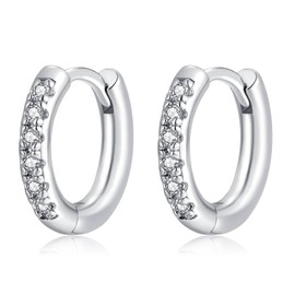 RoseJeopal Silver Hoop Earrings for Women, Hypoallergenic Small Sleeper Cartilage Earrings, 925 Sterling Silver Cubic Zirconia Hoops Earrings, Christmas Birthday Jewellery Gift for Girls (9mm)