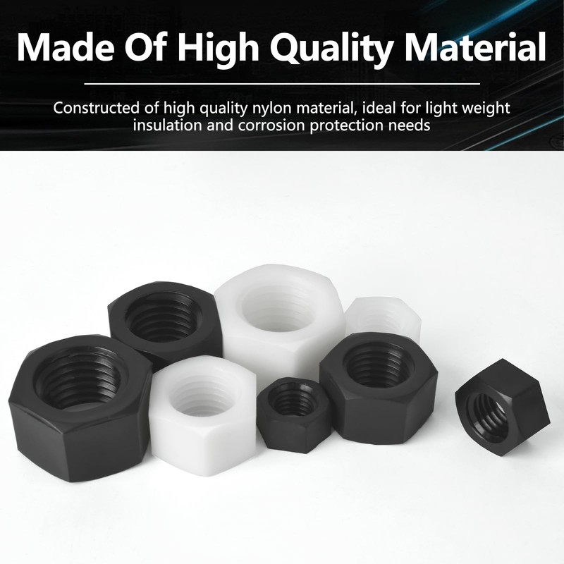 M2-M20 Black White Nylon Hex Nut Assortment Kit Metric Thread