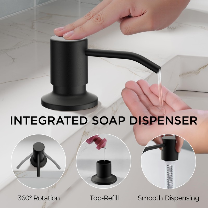 FORIOUS Black Kitchen Faucet with Pull Down Sprayer, Modern Single