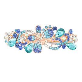 Retro Crystal Flower Hair Claw Clip French Hair Clip Fashion Rhinestone Floral Hair Barrettes Spring Clip Bridal Wedding Hairpin Jewelry Accessories for Women Girls Gold (Blue Crystal Bowknot)
