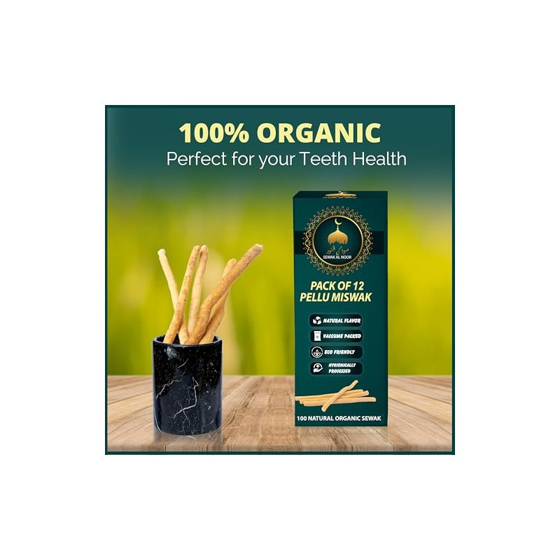 Paquete de 12 palitos de Miswak para dientes con soporte