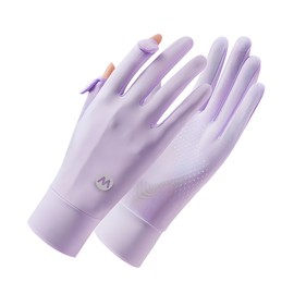 Ice Silk Sunscreen Gloves UV Protection Mittens Non-slip Touch Screen Driving Gloves for Cycling Riding Golfing Hiking (Purple, One Size)
