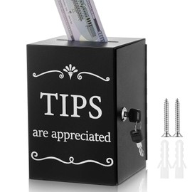 Vesici Metal Tips Jar Donation Tip Bucket 6 x 6 x 8.6 Inch Collection Money Storage Container Suggestion Box Raffle Cash Box for Bartender Bars Restaurants Musicians Driver Coin
