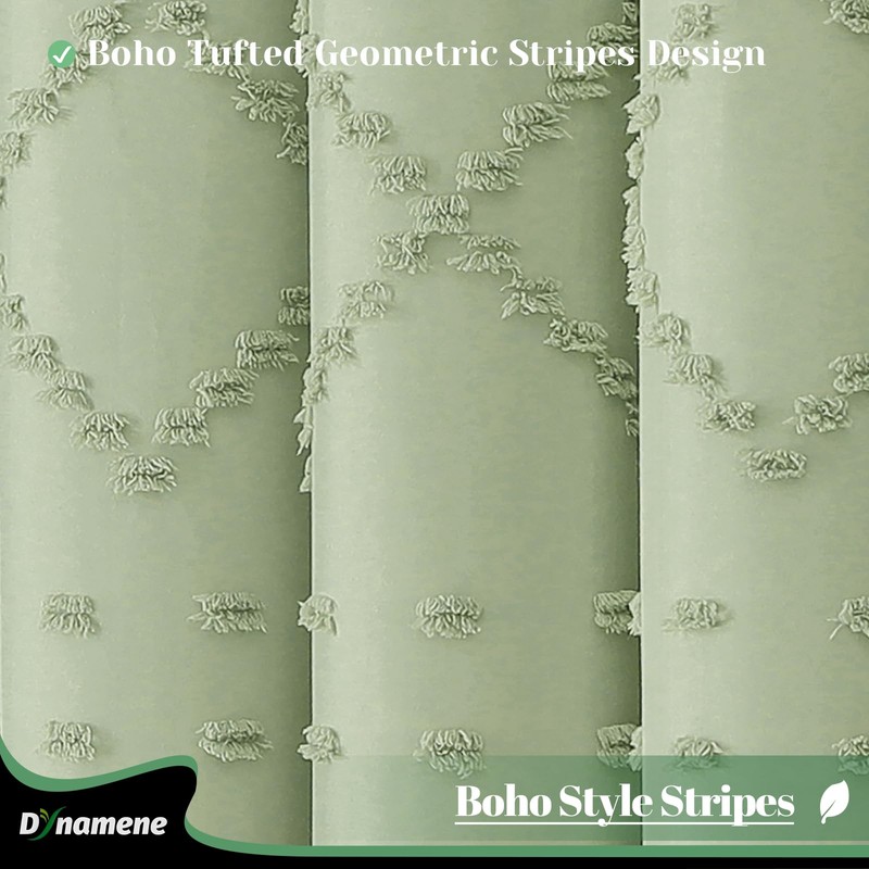 Dynamene 80 Inches Long Shower Curtain, Boho Tufted Geometric Striped