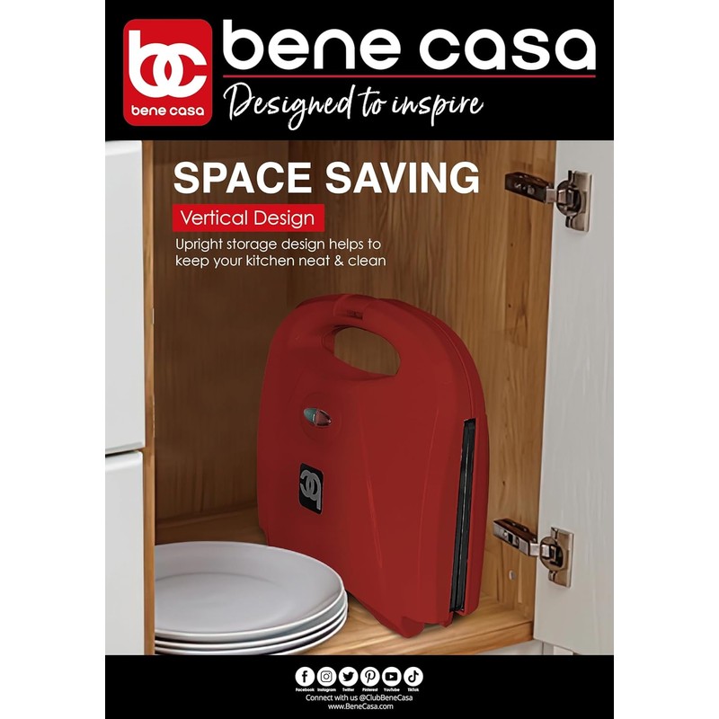 Bene Casa - Red Nonstick Flat Grill Sandwich Maker -