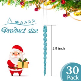 30 Pieces Plastic Icicle Twisted Plastic Icicle Christmas Ornaments Icicle Decoration Christmas Tree and Holiday Xmas Party Wedding Hanging (Light Blue,5.9 Inch)
