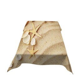 AOYEGO Seashells On Sand Tablecloths Tropical Beach Marine Nature Starfish Sea Star Wave Sand Table Cloths Rectangle Decoration 60X90 Inch Polyester for Cafe Family Kitchen Outdoor