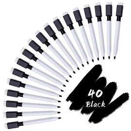 CIOUYAOS 40PCS Whiteboard Pens with Magnetic Eraser Cap, Black Fine Tip, Dry Erase Markers, Pens for Teachers, Students, School, Classroom