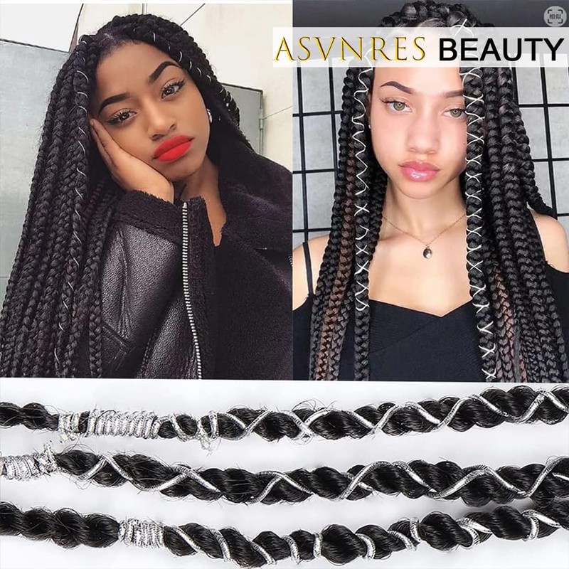 Sliver Dreadlock Braids Hair Accessories, 2 Pieces 5M Braiding Hair