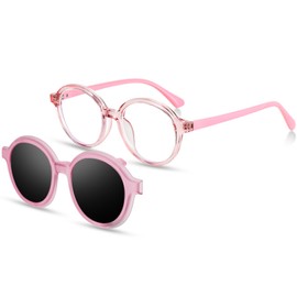 Blue Light Glasses for Kids with Clip On Sunglasses Polarised, Round shape Gaming Computer Glasses Outdoor Glasses for Boys Girls