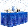 2 Pack Light Blue Table Skirts, 29x108" Metallic Foil Tinsel