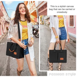 Canvas Tote Bag for Women with Pockets Crossbody Bag Tote Shoulder Handbags Casual Work Bags Everything Tote Bag (Black)