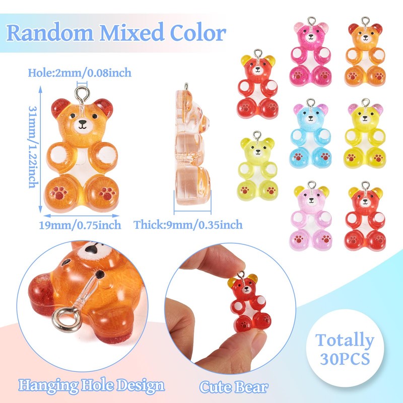 Magibeads 30Pcs Gummy Bear Charms 31x19mm Acrylic Candy Bear Animal