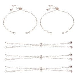 PandaHall Pack of 10 Brass Slider Chain Link Bracelet Adjustable Bracelet Semi-Finished Chain with Zirconia for Friendship Bracelet Jewellery Making