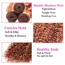 Burgundy Bundles Honey Blonde Human Hair Bundles Highlight Deep Wave 3 Bundles 8 10 12 Inch Brazilian 8A Remy Wine Red Human Hair Bundle P27/99J Color Two Tone Honey Blonde and Burgundy Bundle