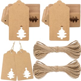 Brown Christmas Gift Tags - 100 PCS Hanging Kraft Paper Tags - Blank Craft Decorative Labels with 20M String for Decorating Tree