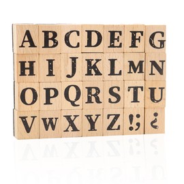 28-Piece Wooden Alphabet Stamps Set, 1 Inch Rubber Stamps, Retro Capital Letter Stamps Seal Series for Crafting, DIY Projects, Card Making, Scrapbook (Letter Stamps)