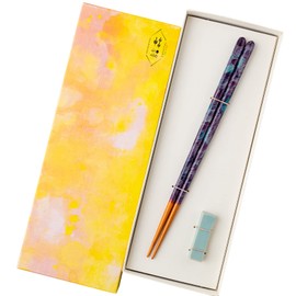 Hashikura Matsukan G-81132 Chopsticks Dishwasher-Safe, Natural Wood, Unisex, 8.9 inches (22.5 cm), Unisex, Crystal, Painting, Wisteria Flower, Purple, Blue, Made in Japan