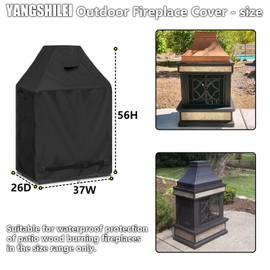 Outdoor Fireplace Cover 100% Waterproof Patio Wood Burning Fireplaces Rain Covers Weather-Proof/UV-proof/Full-coverage Rust-Proof Protection (37W x 26D x 56H) inchs, Black