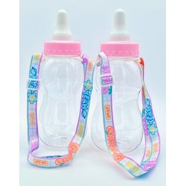 Baby Bottle Piggy Bank Cute Coin Transparent Plastic for Boys/Girls,Teens. (28.2 x 10.5 x 10.5cm) Can be Adjusted to be a Water Bottle with a Shoulder Strap. 2pcs (Pink A with Shoulder Strap)
