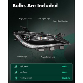 SCITOO Headlight Assembly Fit 2015-2017 for Chrysler 200 o Right Headlamp Black Housing Clear Lens CH2502260(Bulbs Not Included)